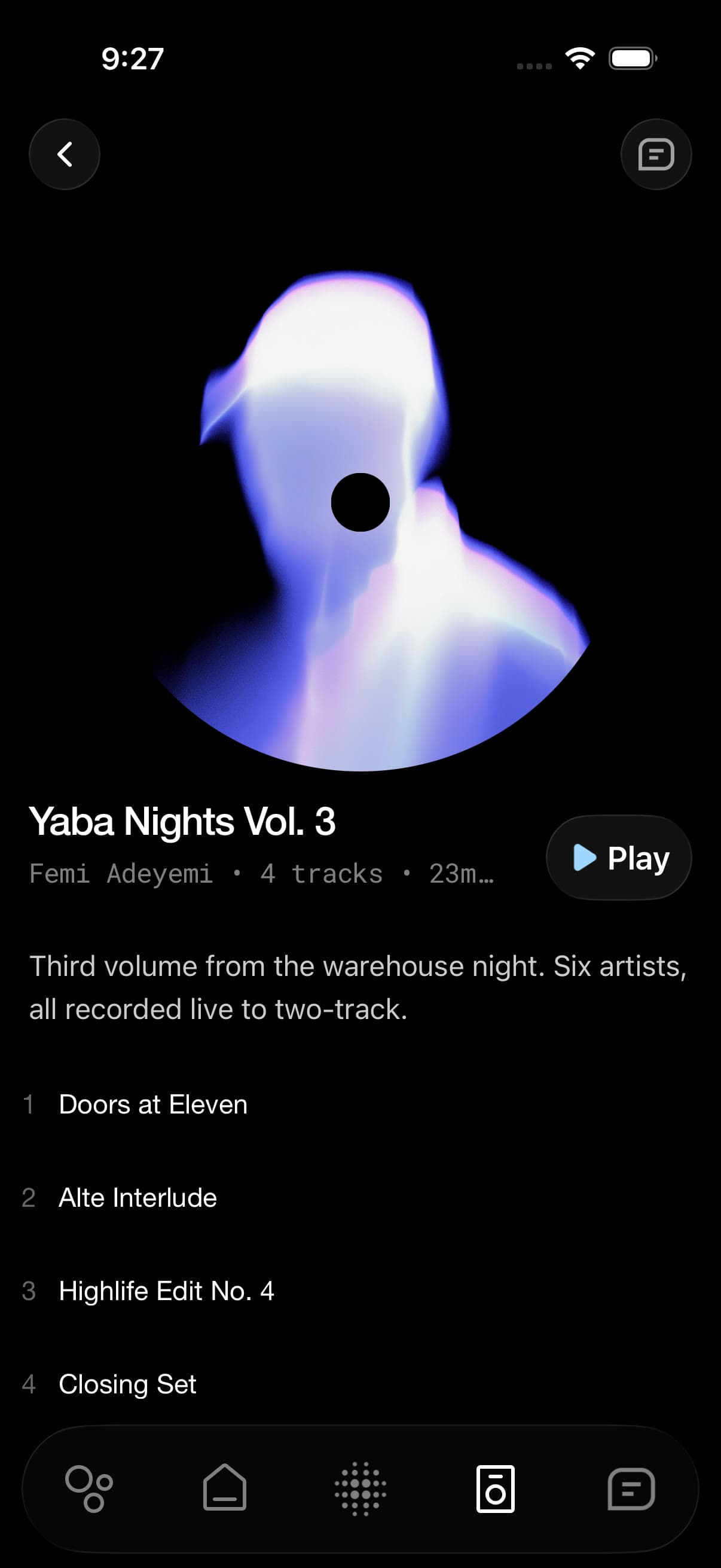 A release opened — the sleeve, the artist, and the four tracks on it.
